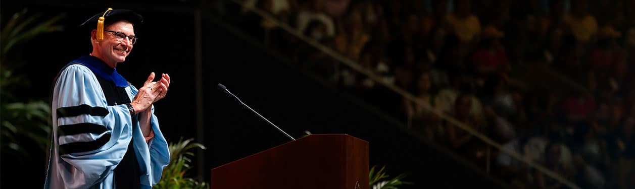 John Zomchick, provost and senior vice chancellor, speaks during a commencement ceremony